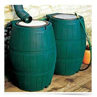 Image of two rain barrels.