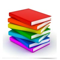 A stack of diverse books.
