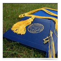 Diploma on the lawn.