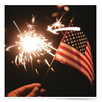 Fireworks with a U.S. flag