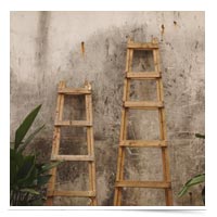 Ladders against a wall.