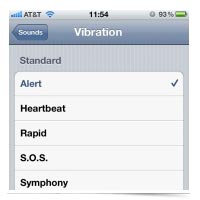 Image of iOS vibrations settings screen.
