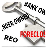 Image of key with REO, bank owned, short sale, and foreclosure over it.