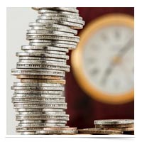 Coins and a clock.